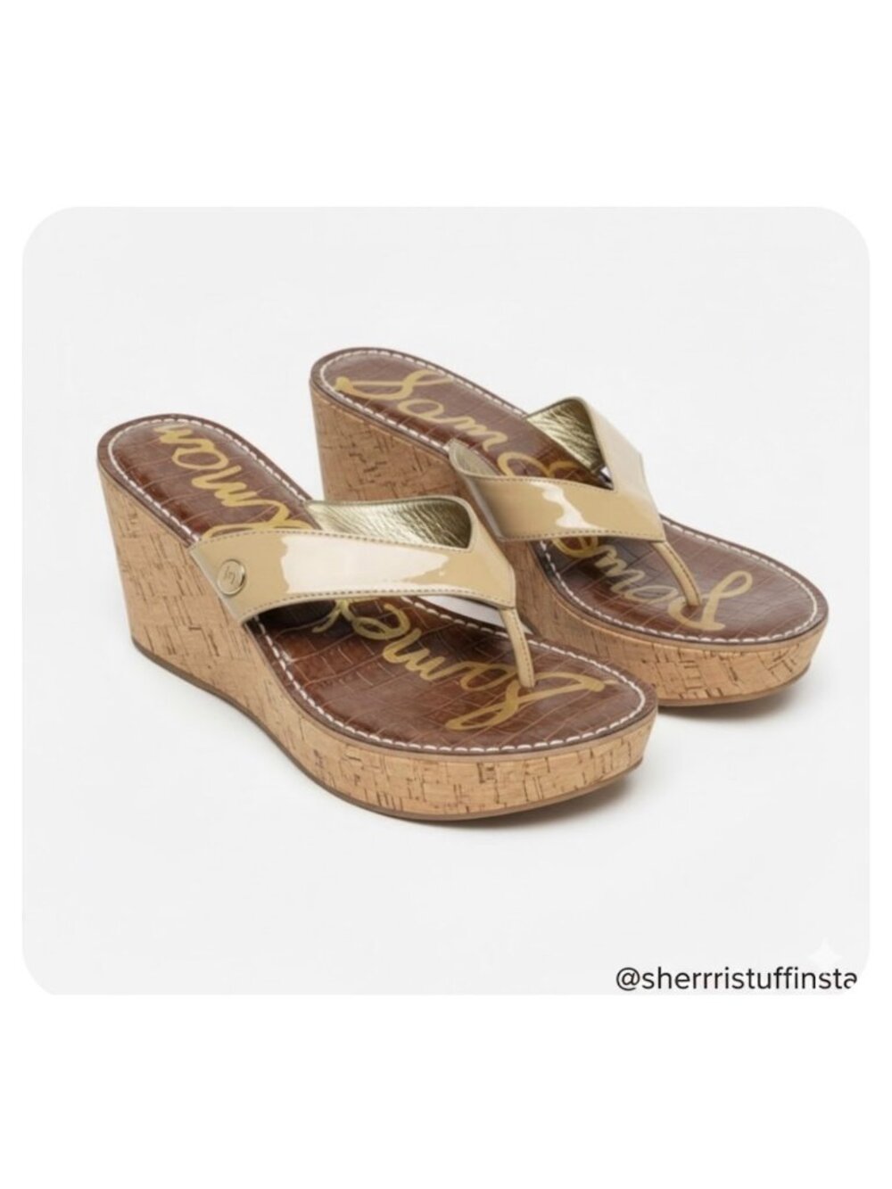 Sam Edelman Romy Platform Wedge Thong Patent Cork Wedge Thong Sandals 9